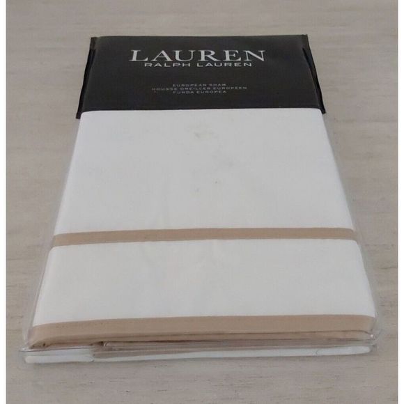 Ralph Lauren SPENCER BORDER SATEEN Cotton 300TC Clay Tan European Pillow Sham - Picture 5 of 9